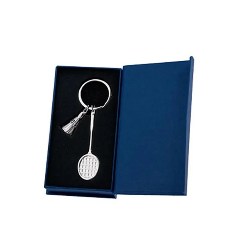 Llavero metálico 11 cm. motivo raqueta badminton lisa bola plateado b