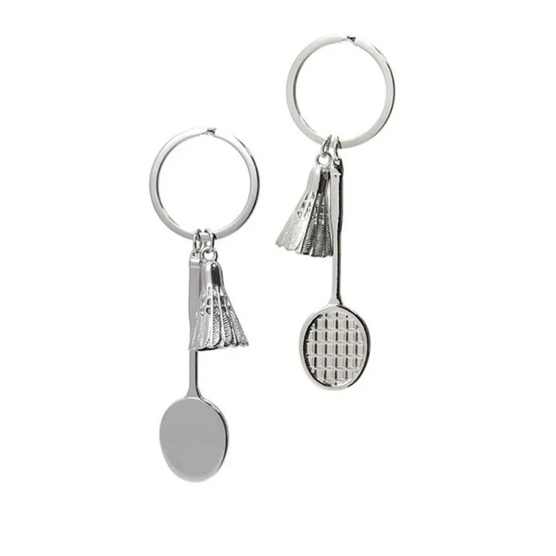 Llavero metálico 11 cm. motivo raqueta badminton lisa bola plateado b