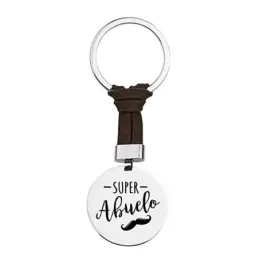 Llavero acero inoxidable rodiado SUPER ABUELO bigote chapa redonda de
