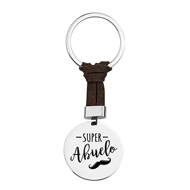 Llavero acero inoxidable rodiado SUPER ABUELO bigote chapa redonda de