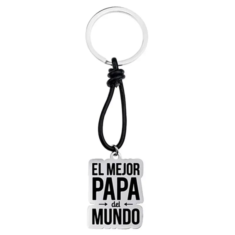 Llavero acero inoxidable rodiado EL MEJOR PAPÁ DEL MUNDO chapa rectan