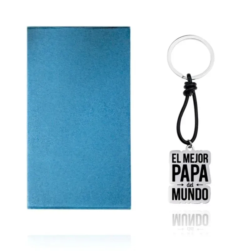 Llavero acero inoxidable rodiado EL MEJOR PAPÁ DEL MUNDO chapa rectan