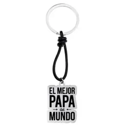 Llavero acero inoxidable rodiado EL MEJOR PAPÁ DEL MUNDO chapa rectan