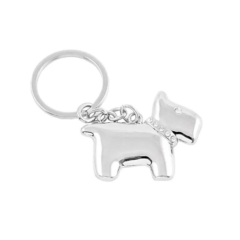 Llavero metálico 9cm. motivo perro liso brillo ojo collar piedras blancas