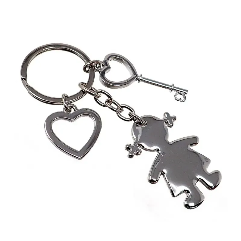 Llavero metálico 70mm. niña corazón llave calado unisex [AC1529]