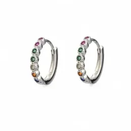 Aros Pendientes en Plata de Ley 925m con 15 mm. y circonitas colores