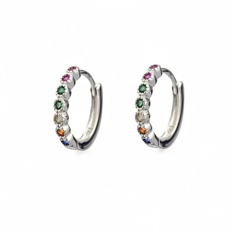 Aros Pendientes en Plata de Ley 925m con 15 mm. y circonitas colores