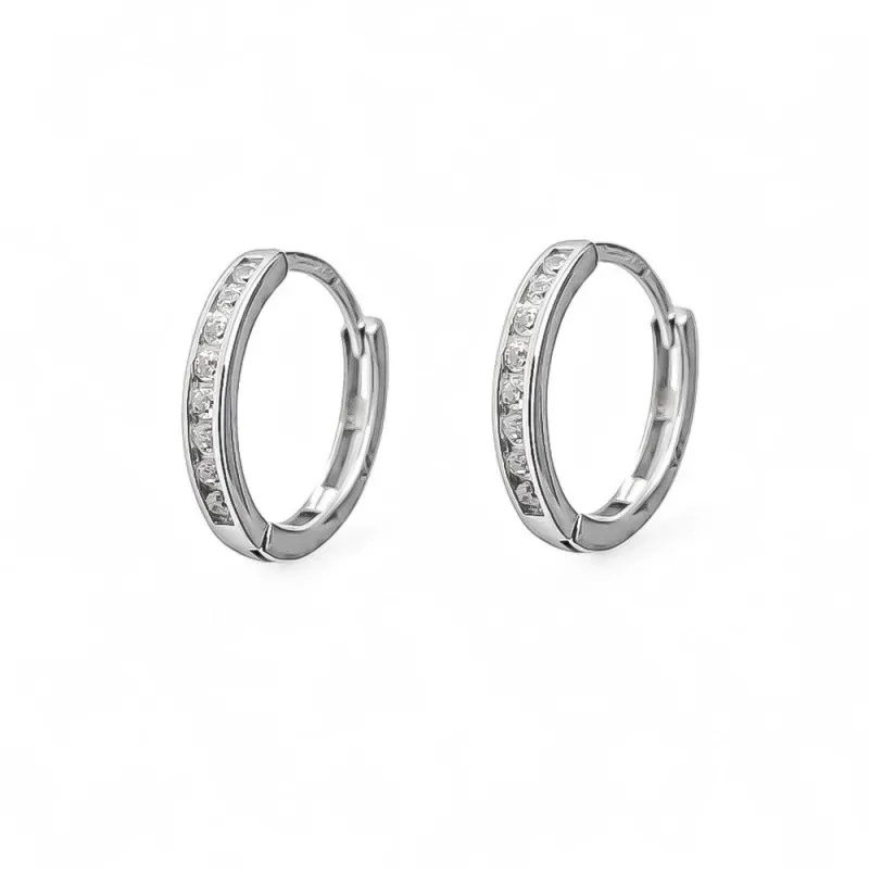 Aros Pendientes en Plata de Ley 925m con 15 mm. y circonitas en el ce