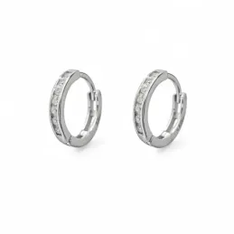 Aros Pendientes en Plata de Ley 925m con 13 mm. y circonitas en el ce