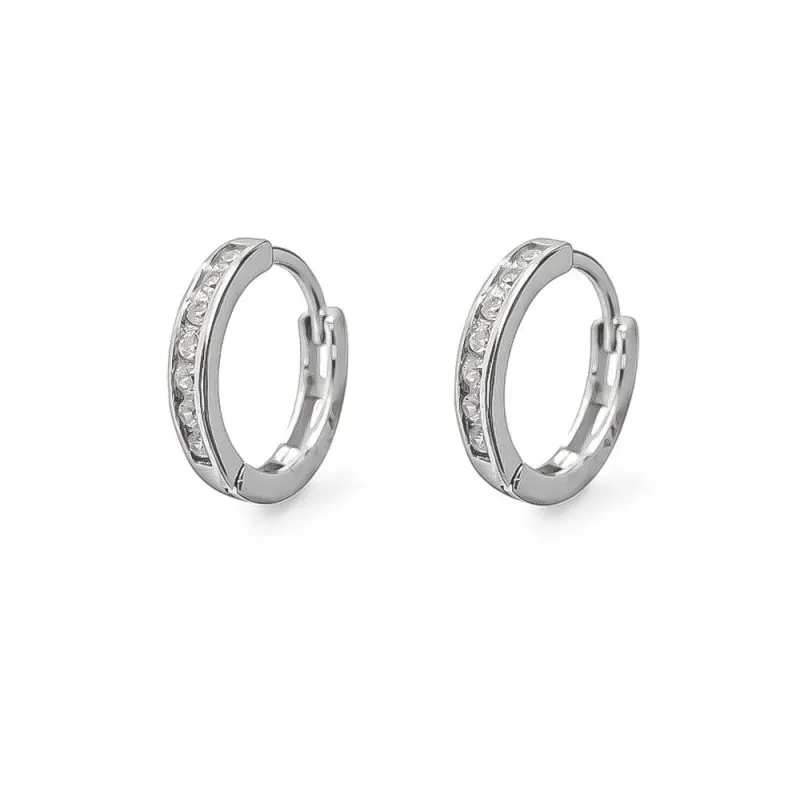 Aros Pendientes en Plata de Ley 925m con 13 mm. y circonitas en el ce