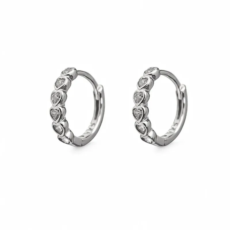 Aros Pendientes en Plata de Ley 925m con 15 mm. y circonitas de 3 mm.
