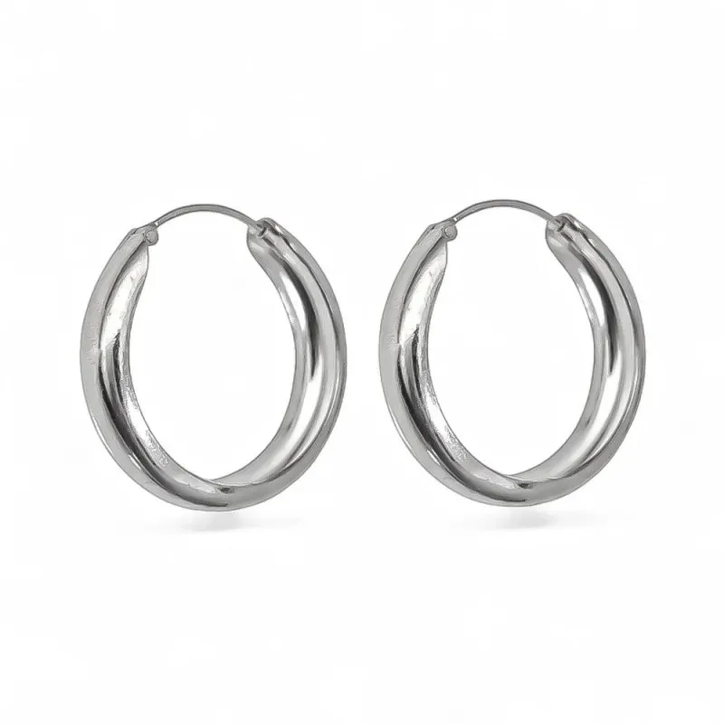 Aros Pendientes en Plata de Ley 925m con 25 mm. de media caña lisos