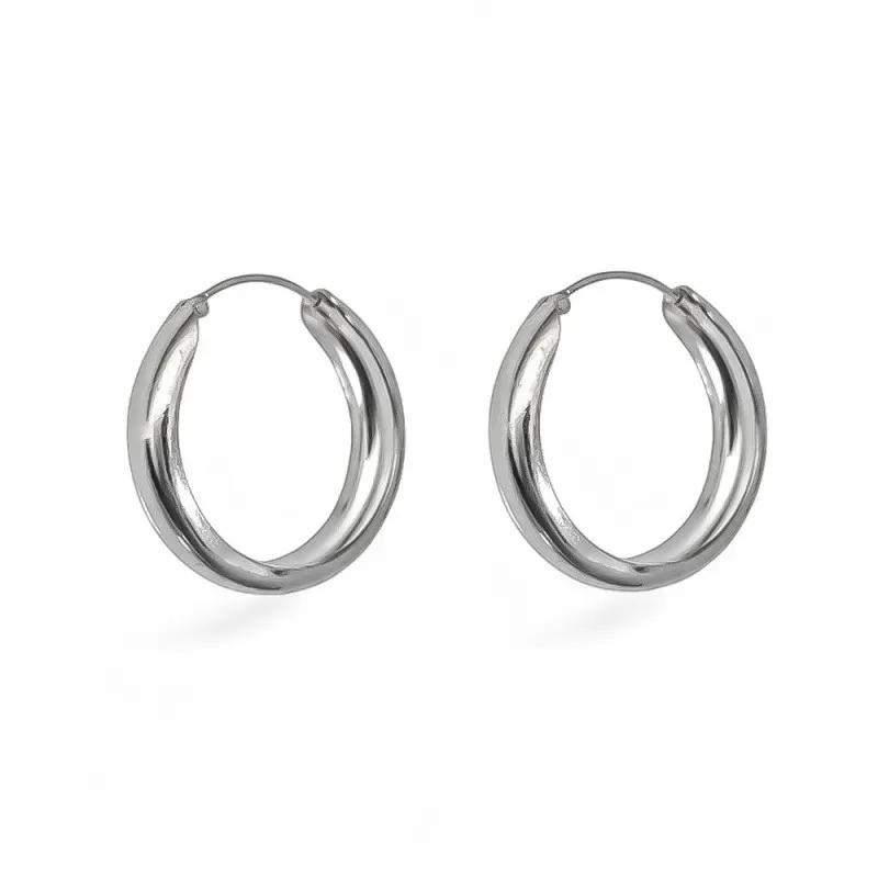 Aros Pendientes en Plata de Ley 925m de media caña en 20 mm. lisos