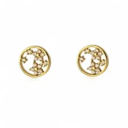 Pendientes en Plata de Ley 925m chapados oro de 9 mm. flores circonit