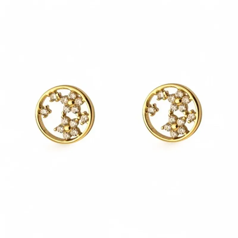 Pendientes en Plata de Ley 925m chapados oro de 9 mm. flores circonit