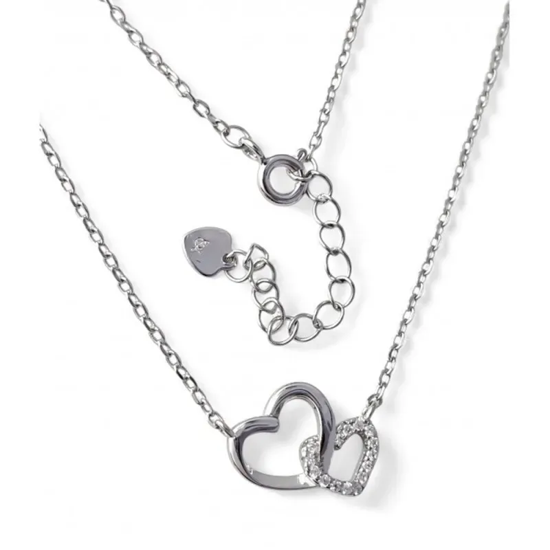 Gargantilla Plata de Ley 925m de 42 cm. dos corazones enlazados liso
