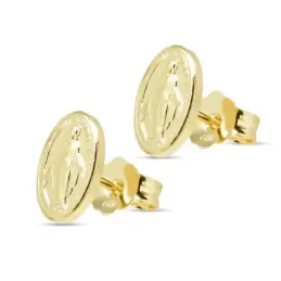 Virgen Milagrosa Pendientes Plata Ley 925m chapados oro niña 10 mm. d