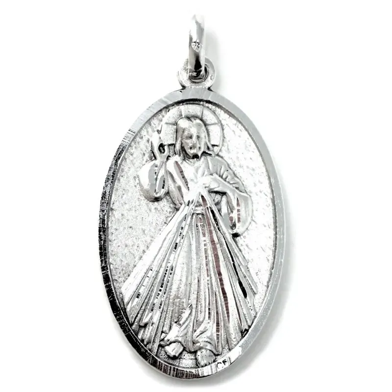 Medalla colgante plata Ley 925m escapulario macizo 42mm. Virgen de Medugorje Cristo Corazón de Jesús