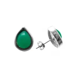 Pendientes plata Ley 925m lágrima piedra verde 14x12mm. cierre presión mujer