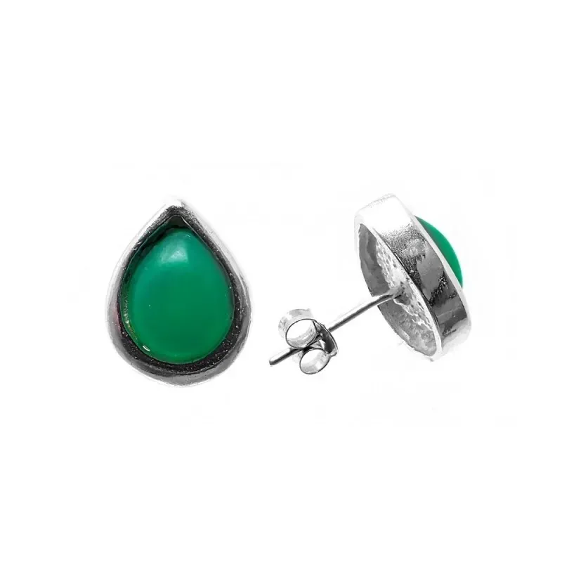Pendientes plata Ley 925m lágrima piedra verde 14x12mm. cierre presión mujer