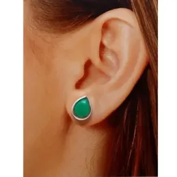 Pendientes plata Ley 925m lágrima piedra verde 14x12mm. cierre presión mujer