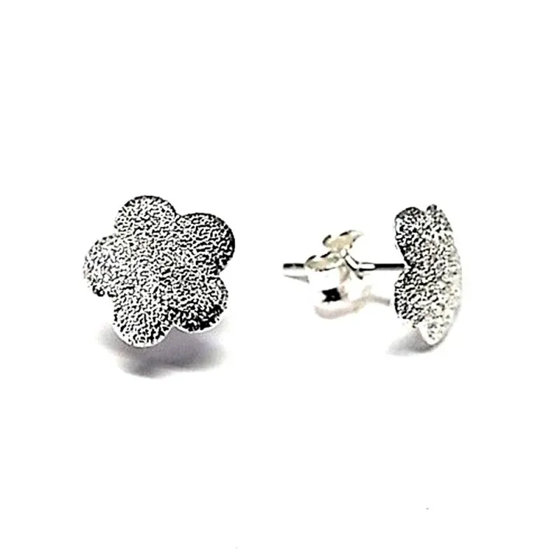 Pendientes plata ley 925m liso flor matizado 8mm. [AB0605]
