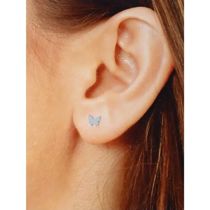 Pendientes mini plata Ley 925m par mariposa 6mm. mujer cierre presión