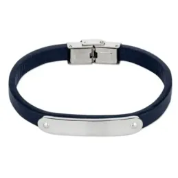 Pulsera acero inoxidable rodiado 22cm. hombre cuero sintético azul de