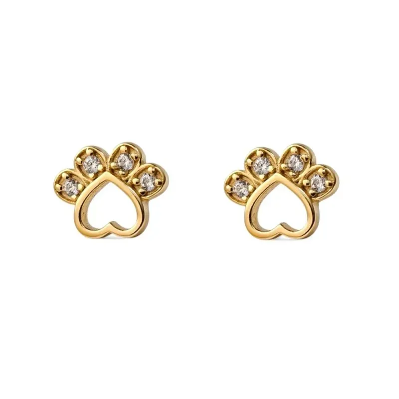 Pendientes en Plata de Ley 925m chapados en oro forma huella de perro