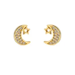 Pendientes en Plata de Ley 925m chapados en oro de 10 mm. forma de lu