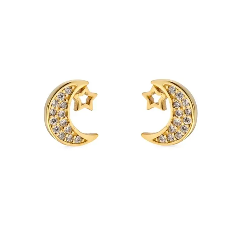 Pendientes en Plata de Ley 925m chapados en oro de 10 mm. forma de lu