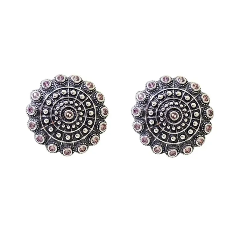 Pendientes Charro en Plata de Ley 925m de 18 mm. con circonitas rosas