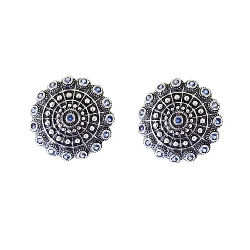 Pendientes Charro en Plata de Ley 925m de 18 mm. con circonitas azule