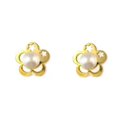 Pendientes en Plata de Ley 925m chapados en oro de 9 mm. con perla de