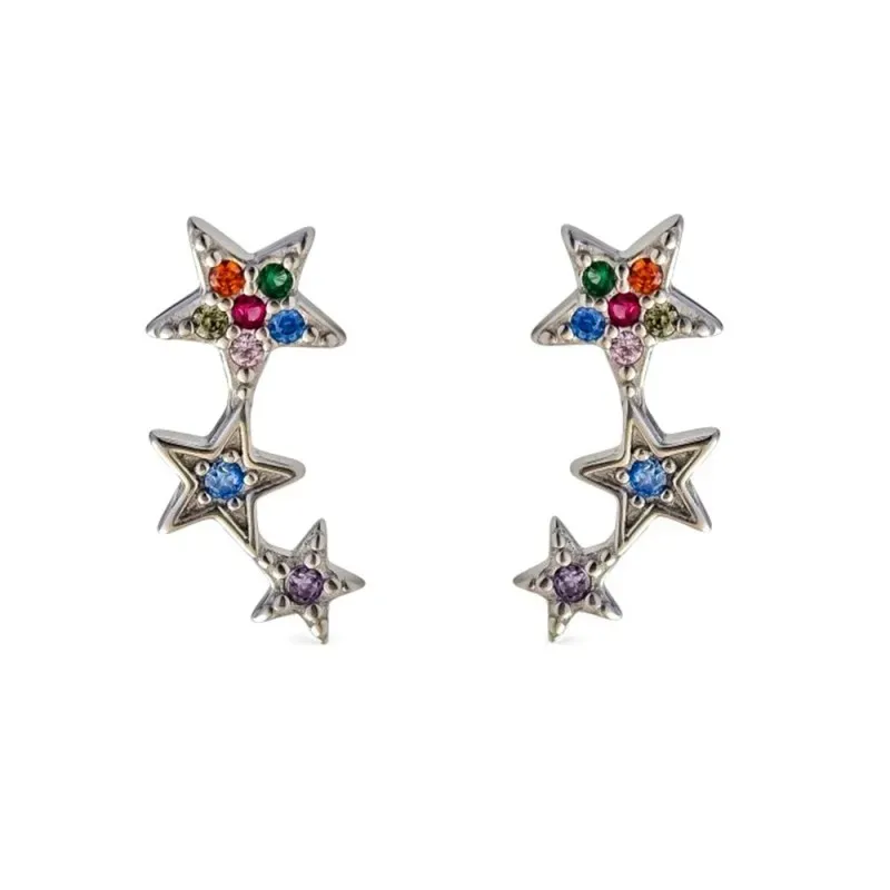 Pendientes en Plata de Ley 925m de 17 mm estrellas con circonitas col