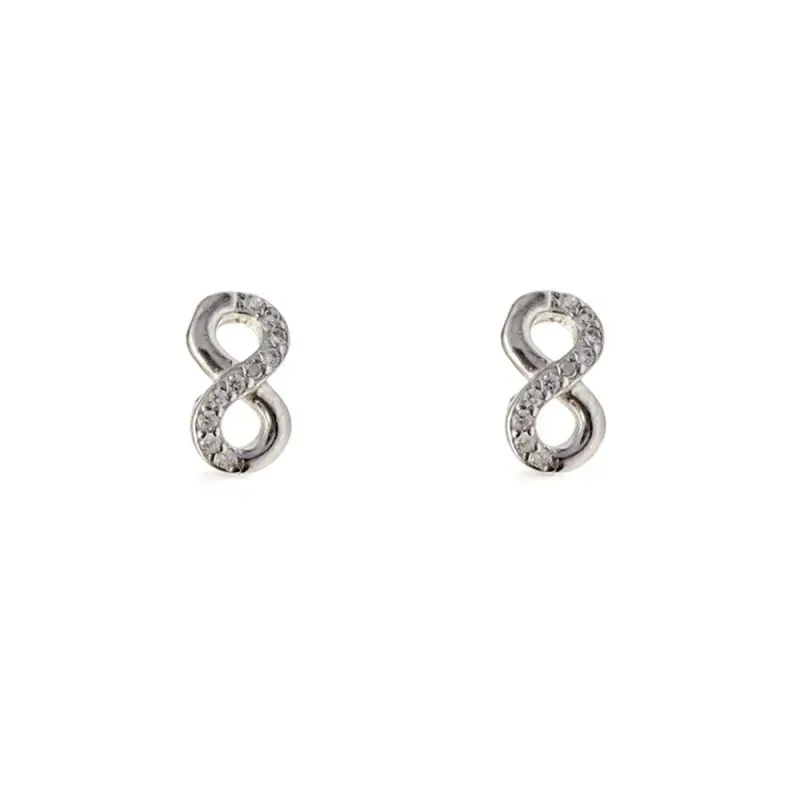 Pendientes en Plata de Ley 925m de 9 mm. símbolo infinito con circoni
