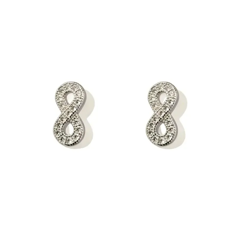 Pendientes en Plata de Ley 925m de 9 mm. símbolo infinito con piedras