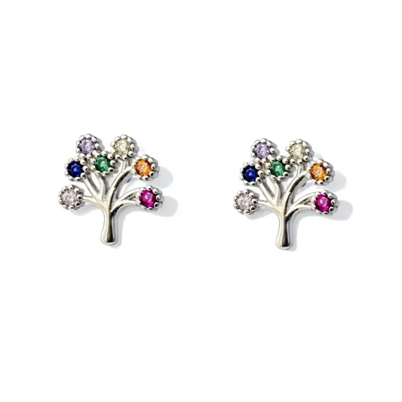 Árbol de la Vida Pendientes en Plata de Ley amuleto de 10 mm. con cir