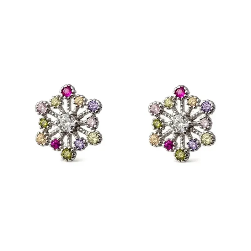 Pendientes en Plata de Ley 925m de 10 mm. con circonitas de colores