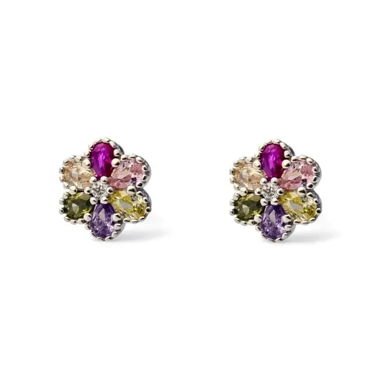 Pendientes en Plata de Ley 925m con forma de flor de 7 mm. y circonit