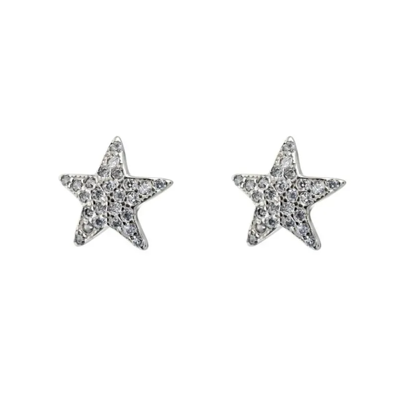 Pendientes en Plata de Ley 925m forma de estrella con 9 mm. y piedras