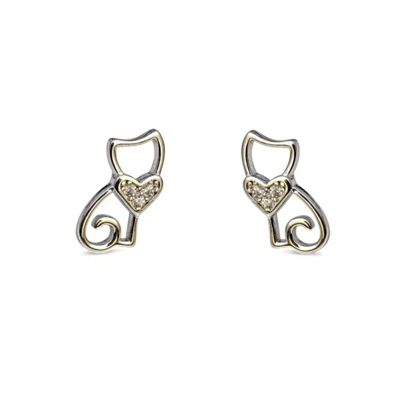 Pendientes en Plata de Ley 925m forma de gato de 10 mm. calado corazó