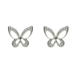 Pendientes en Plata de Ley 925m forma de mariposa de 13 mm. con circo