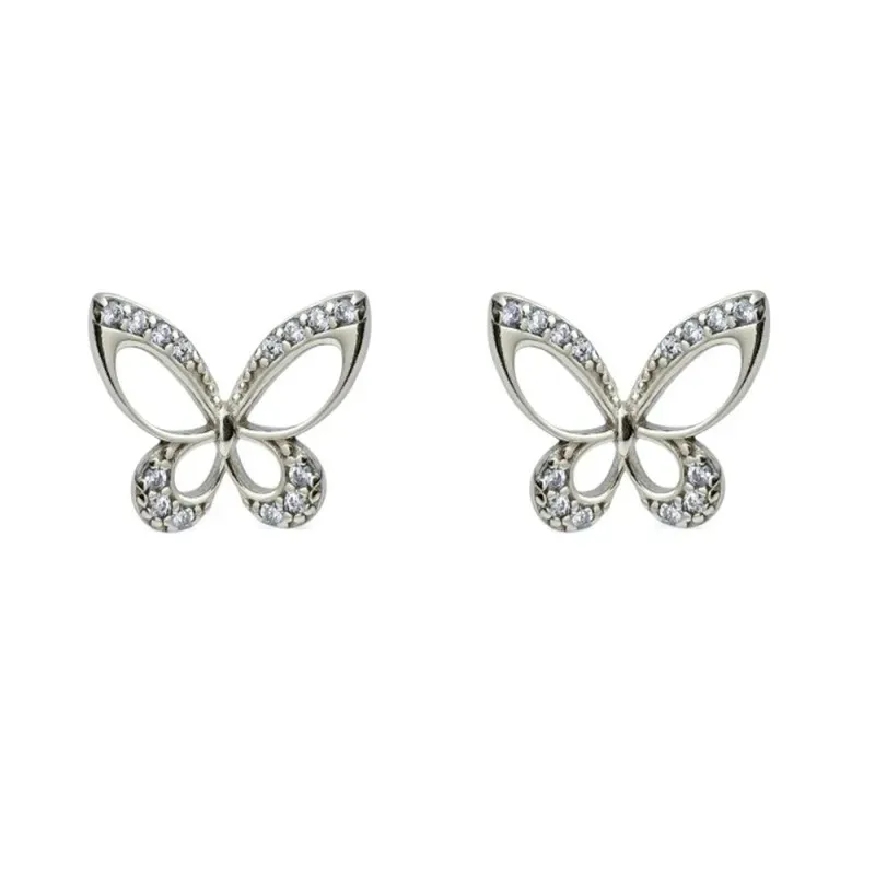 Pendientes en Plata de Ley 925m forma de mariposa de 13 mm. con circo