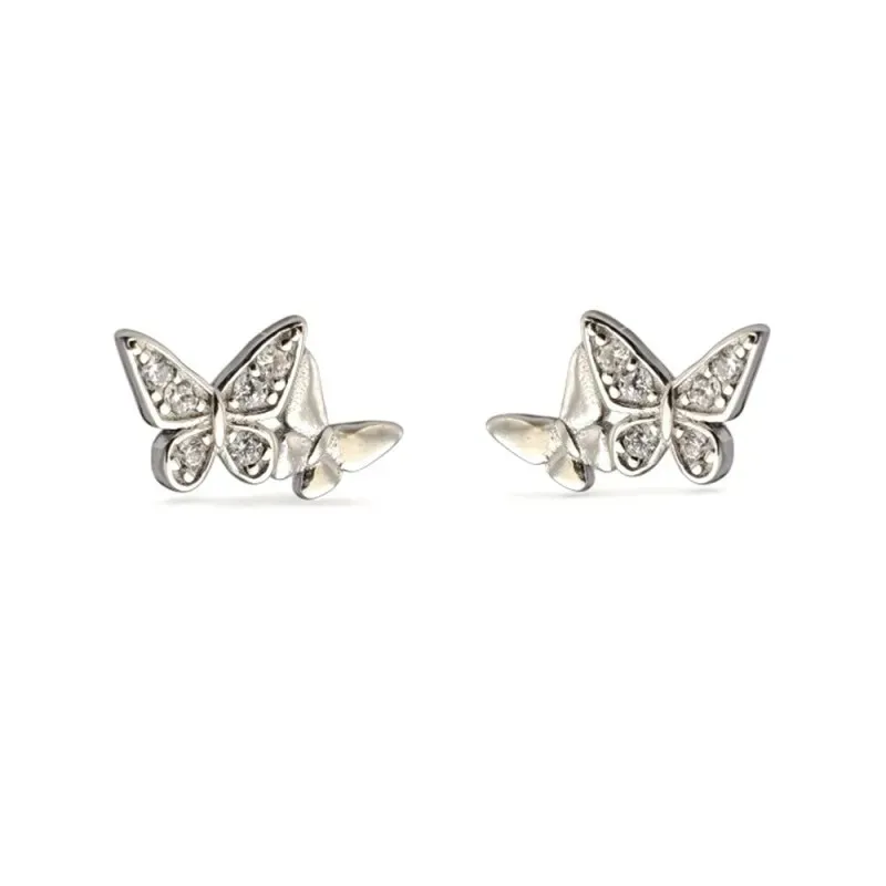 Pendientes en Plata de Ley 925m mariposa de 8 mm. con circonitas comb