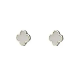 Pendientes en Plata de Ley 925m trébol de 7 mm. amuleto con nácar