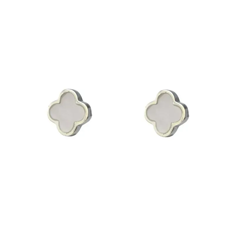 Pendientes en Plata de Ley 925m trébol de 7 mm. amuleto con nácar