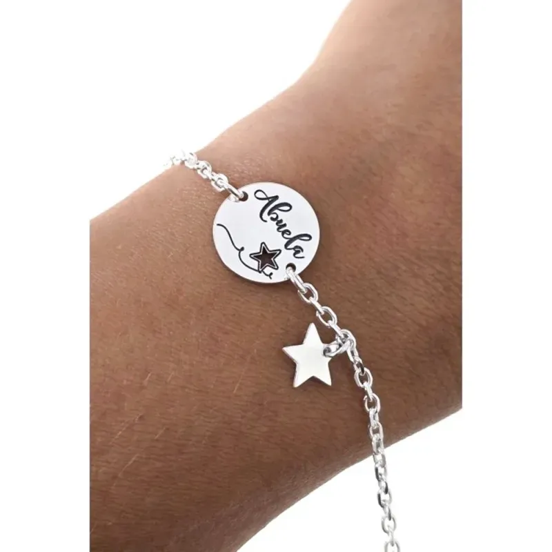 Pulsera en Plata de Ley 925m de 16.5 cm. disco 14 mm. mensaje ABUELA