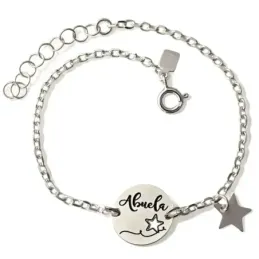 Pulsera en Plata de Ley 925m de 16.5 cm. disco 14 mm. mensaje ABUELA