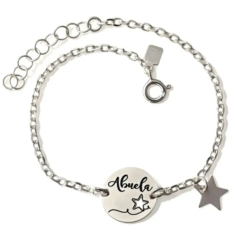Pulsera en Plata de Ley 925m de 16.5 cm. disco 14 mm. mensaje ABUELA